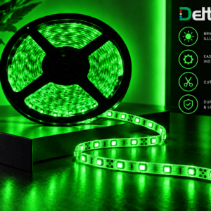 12V Green LED Strip Light, 4.8W/m, 8mm Width, IP65 Rated, 5m Roll